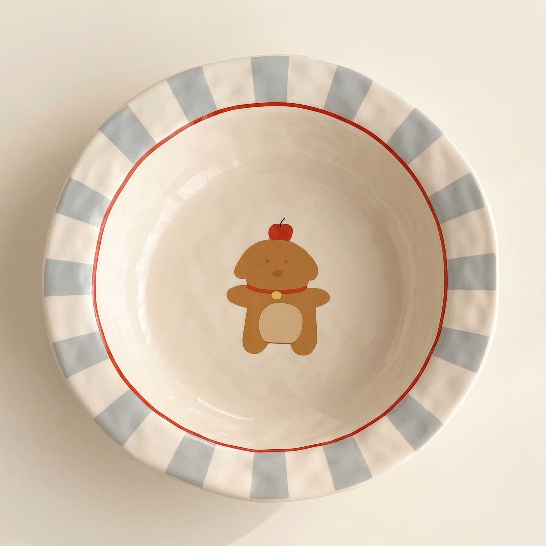 Apple Puppy Straw Hat Ceramic Plate 8 inch hand-painted - MoriMori Home