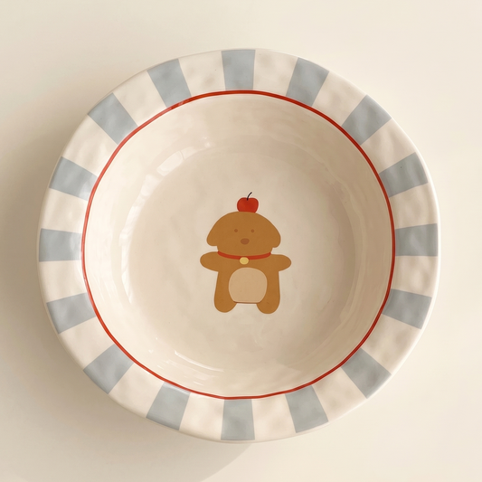 Apple Puppy Straw Hat Ceramic Plate 8 inch hand-painted - MoriMori Home