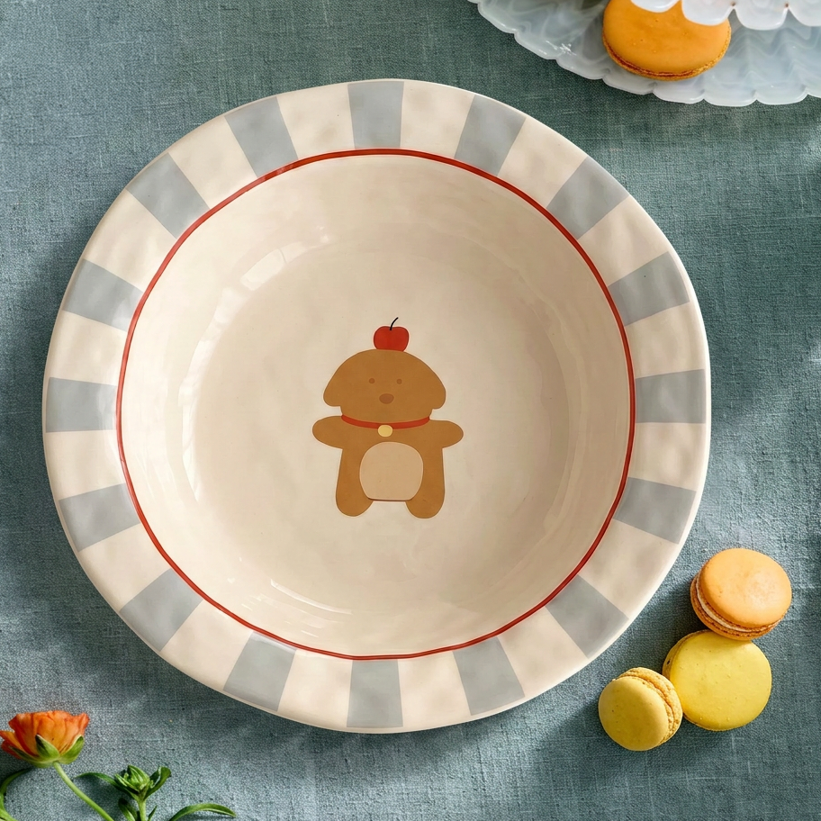 Apple Puppy Straw Hat Ceramic Plate detail - MoriMori Home