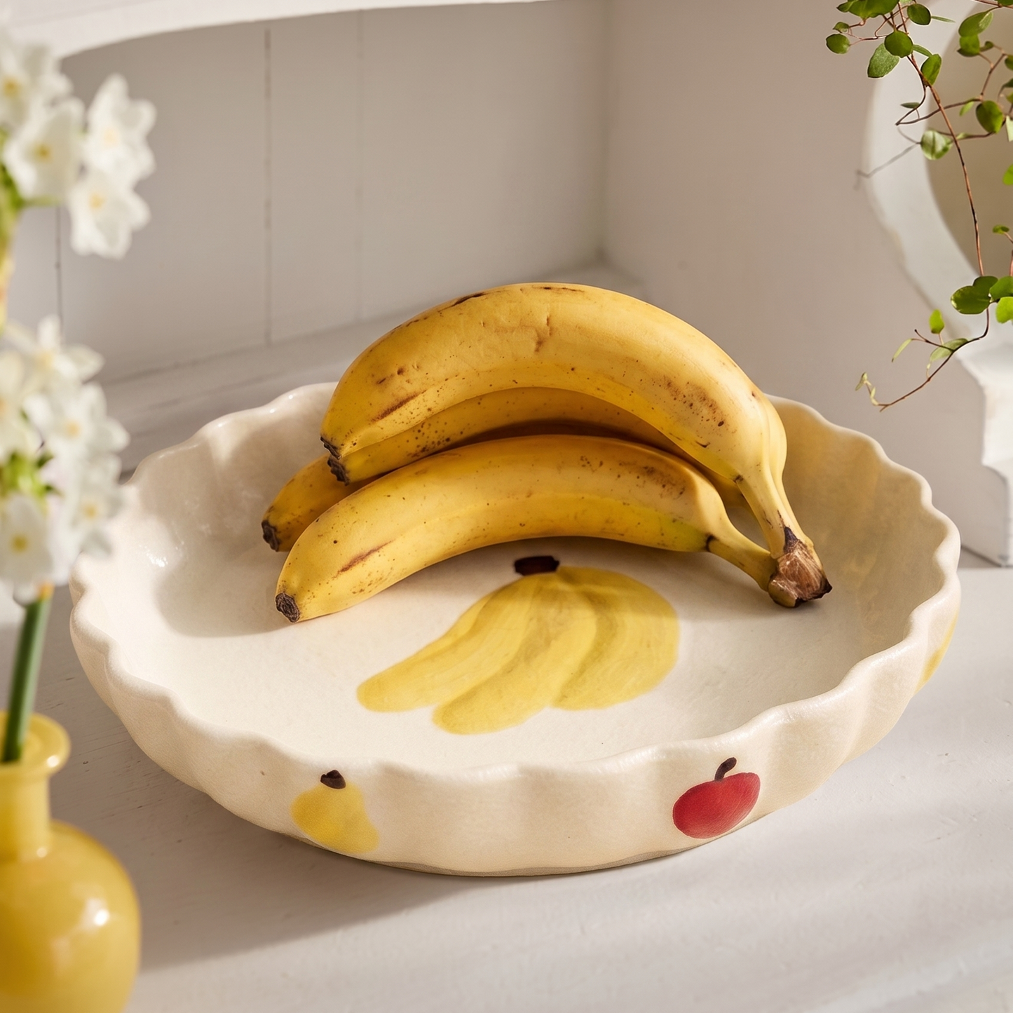 Banana Lace Ceramic Plate styled - MoriMori Home