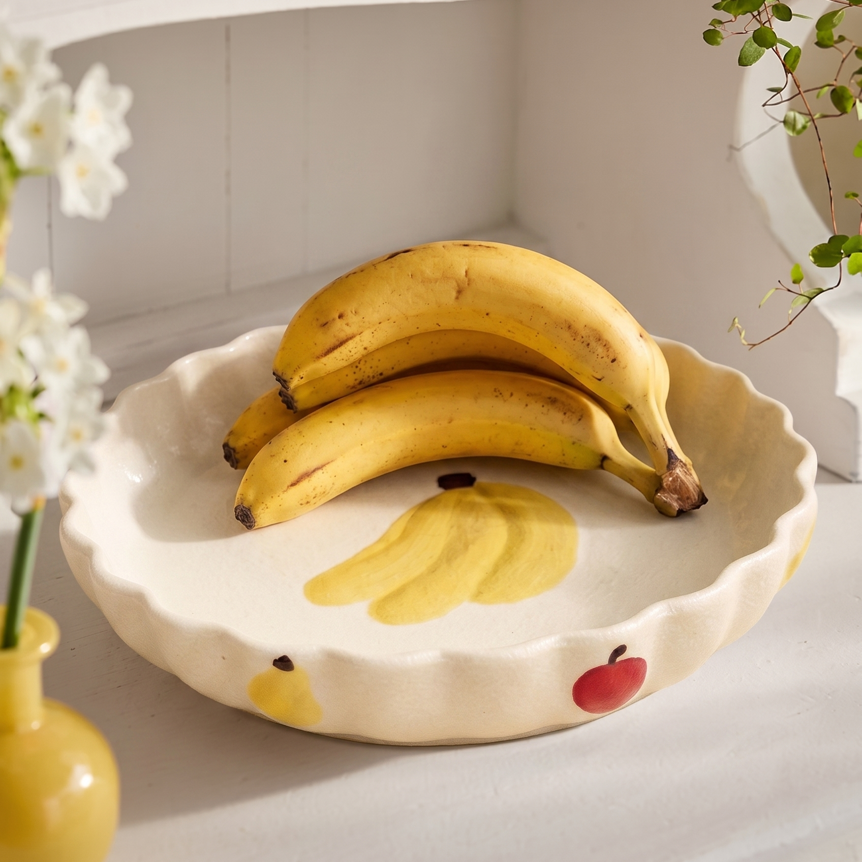 Banana Lace Ceramic Plate styled - MoriMori Home