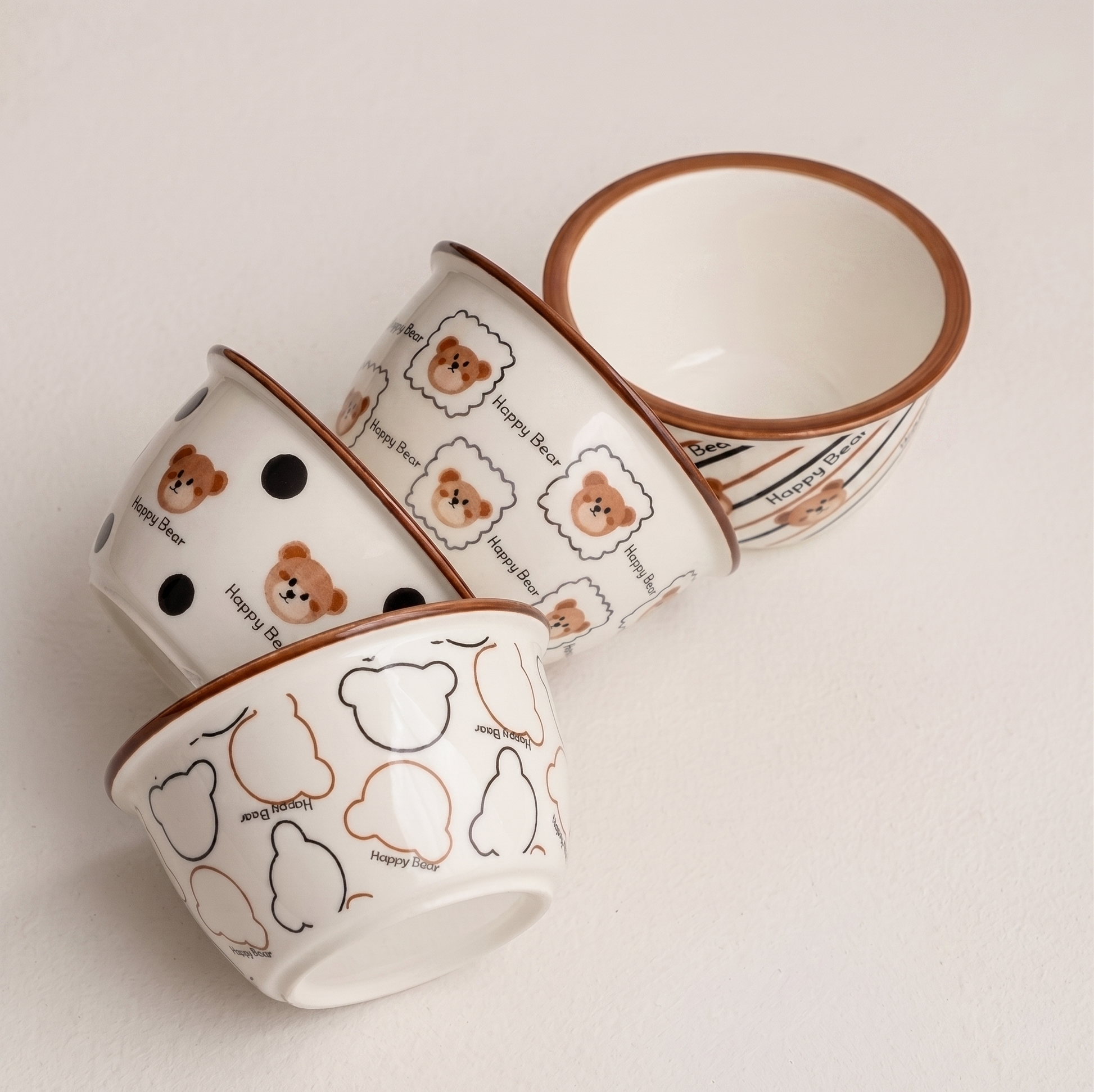 Bear Ceramic Bowl 4.5 inch Pair Twill Curve Line variants - MoriMori Home