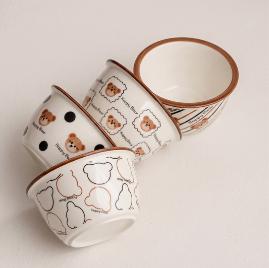 Bear Ceramic Bowl 4.5 inch Pair Twill Curve Line variants - MoriMori Home