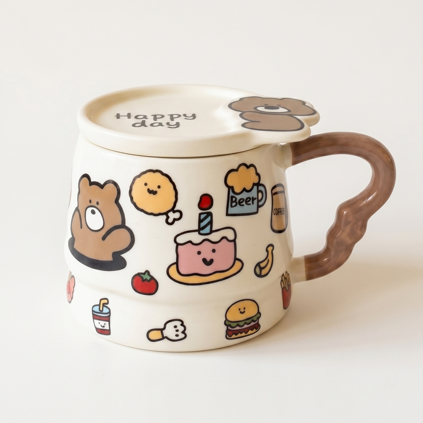 Bear Graffiti Ceramic Mug with Lid 13.5 oz Brown - MoriMori Home