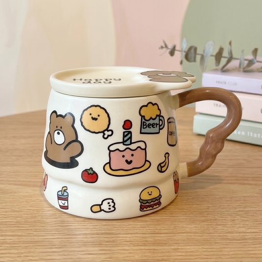 Bear Graffiti Mug with Lid · 13.5 oz · Brown