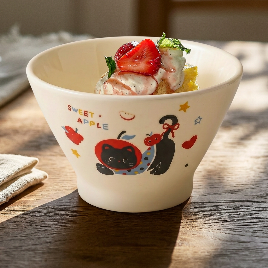 Black Cat Ceramic Bowl top view - MoriMori Home