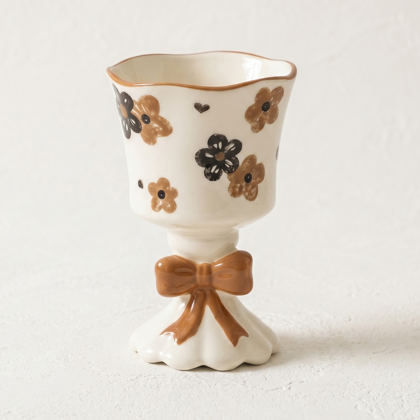 Bowknot Flower Goblet Ceramic Mug Black-Brown Flower Gift Bag - MoriMori Home