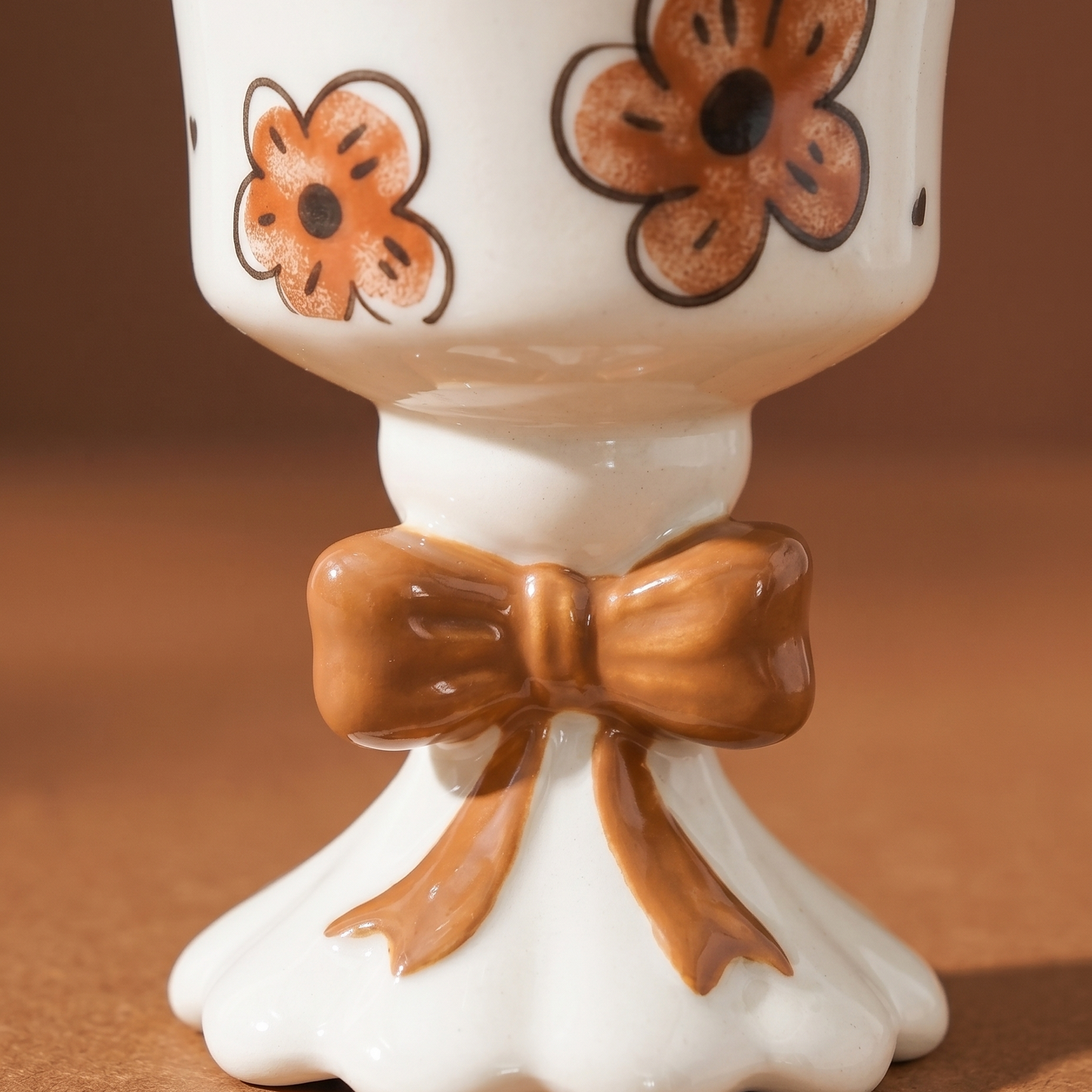 Bowknot Flower Goblet Mug Brown With Gift Bag variant - MoriMori Home