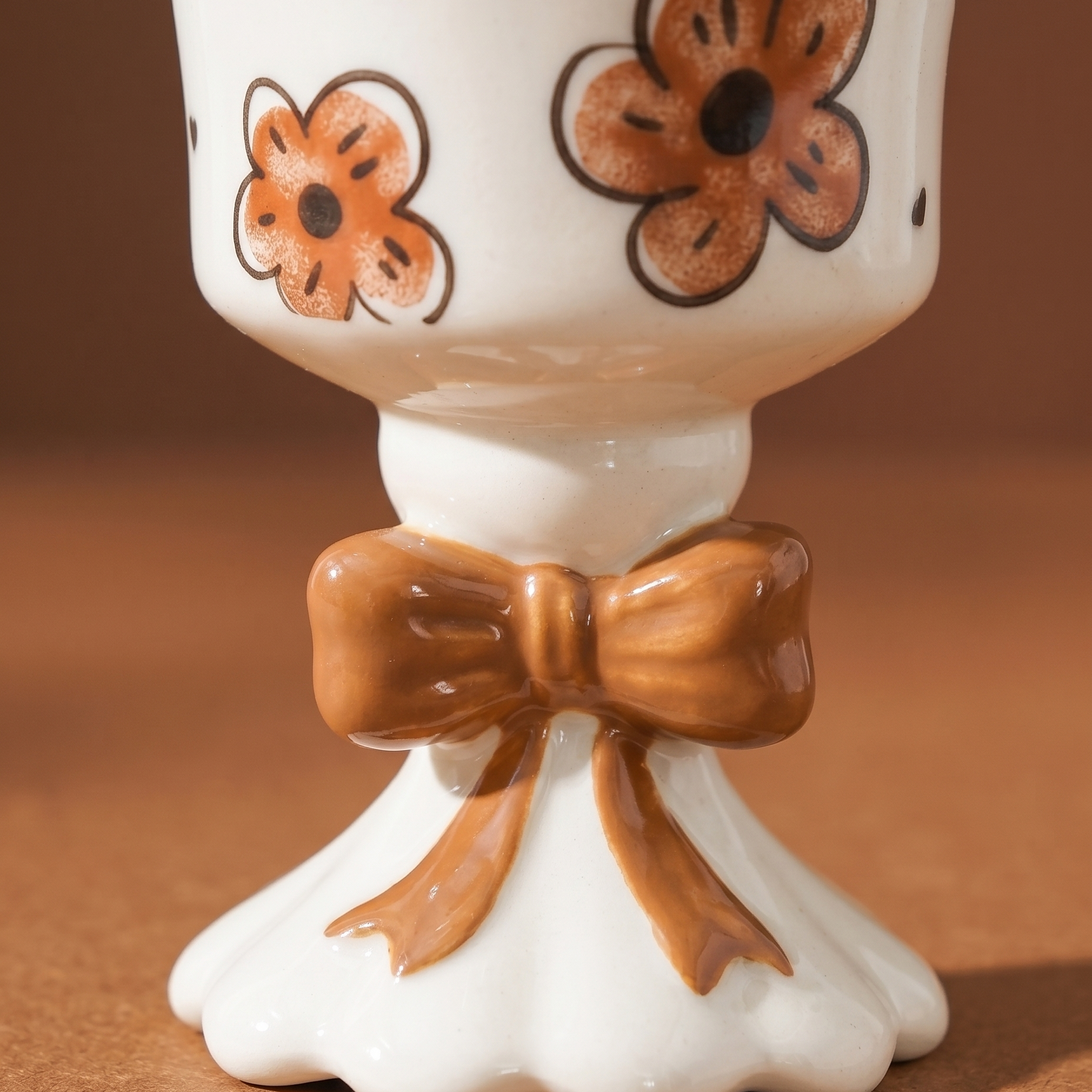 Bowknot Flower Goblet Mug Brown With Gift Bag variant - MoriMori Home