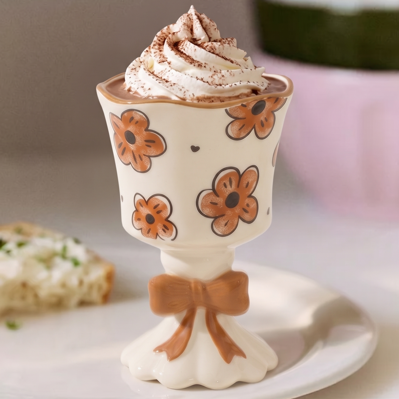 Bowknot Flower Goblet Mug Brown No Gift Bag variant - MoriMori Home