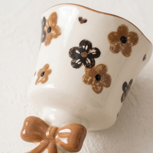 Bowknot Flower Goblet Mug Black-Brown detail - MoriMori Home