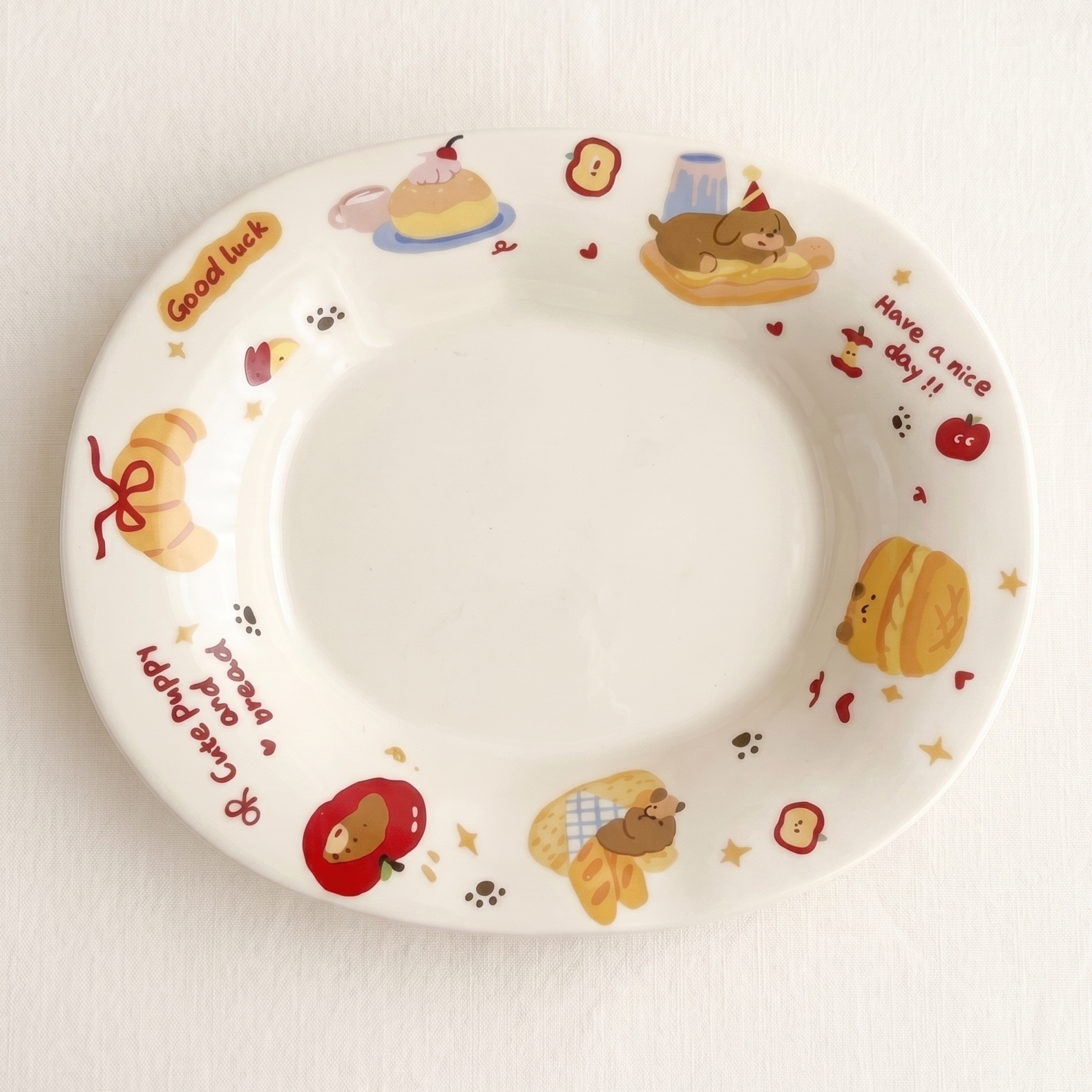 Bread Morning Ceramic Oval Plate 8.35 inch hand-painted - MoriMori Home