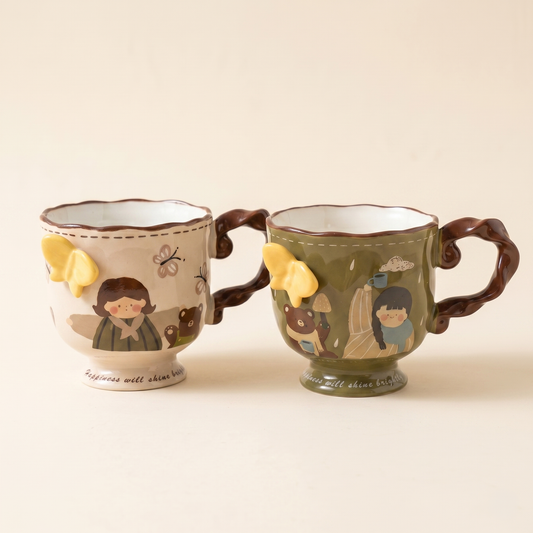 Butterfly Embossed Ceramic Goblet Mug 12 oz Coffee Girl Butterfly Girl - MoriMori Home