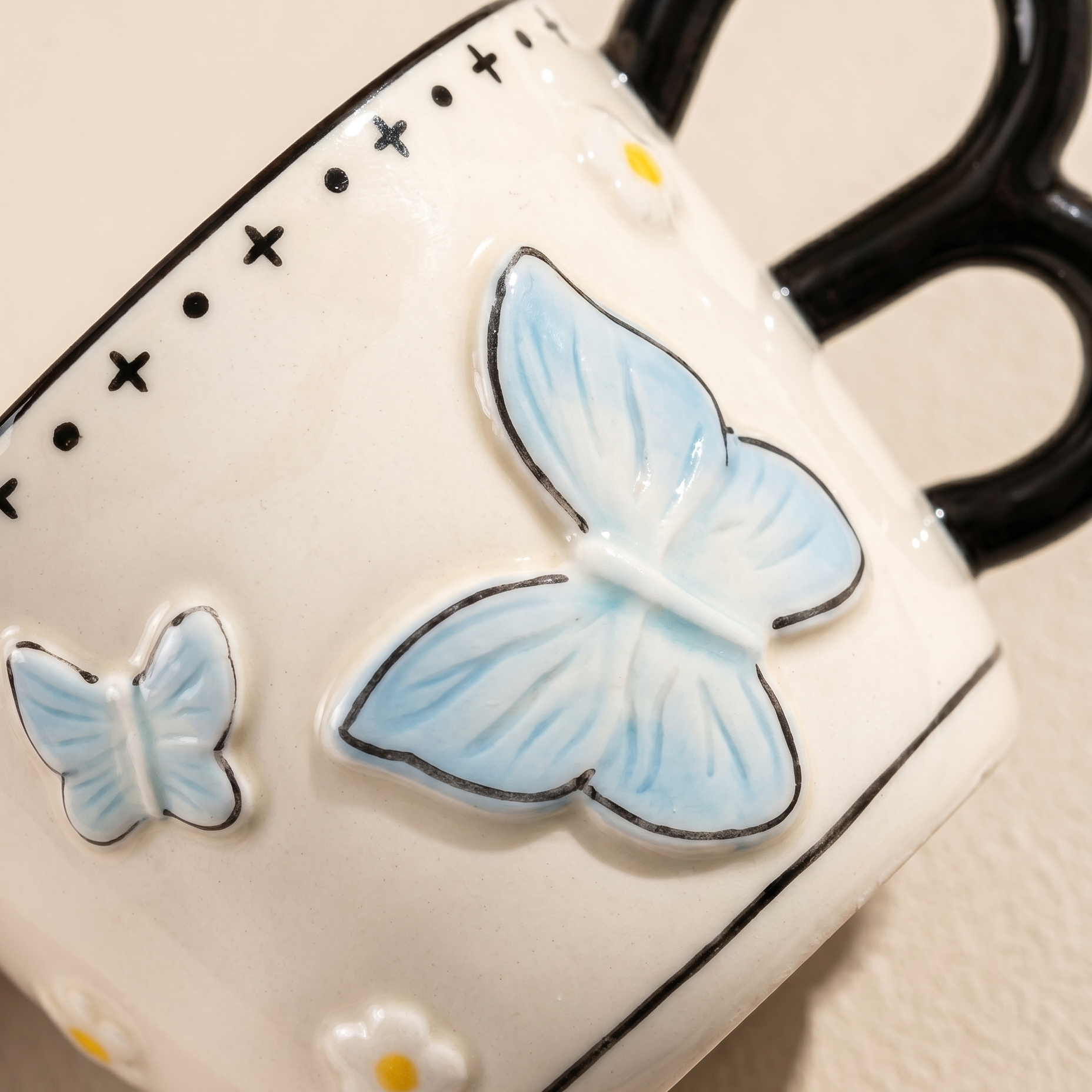 Butterfly Sculpted Ceramic Mug 3D butterfly detail - MoriMori Home