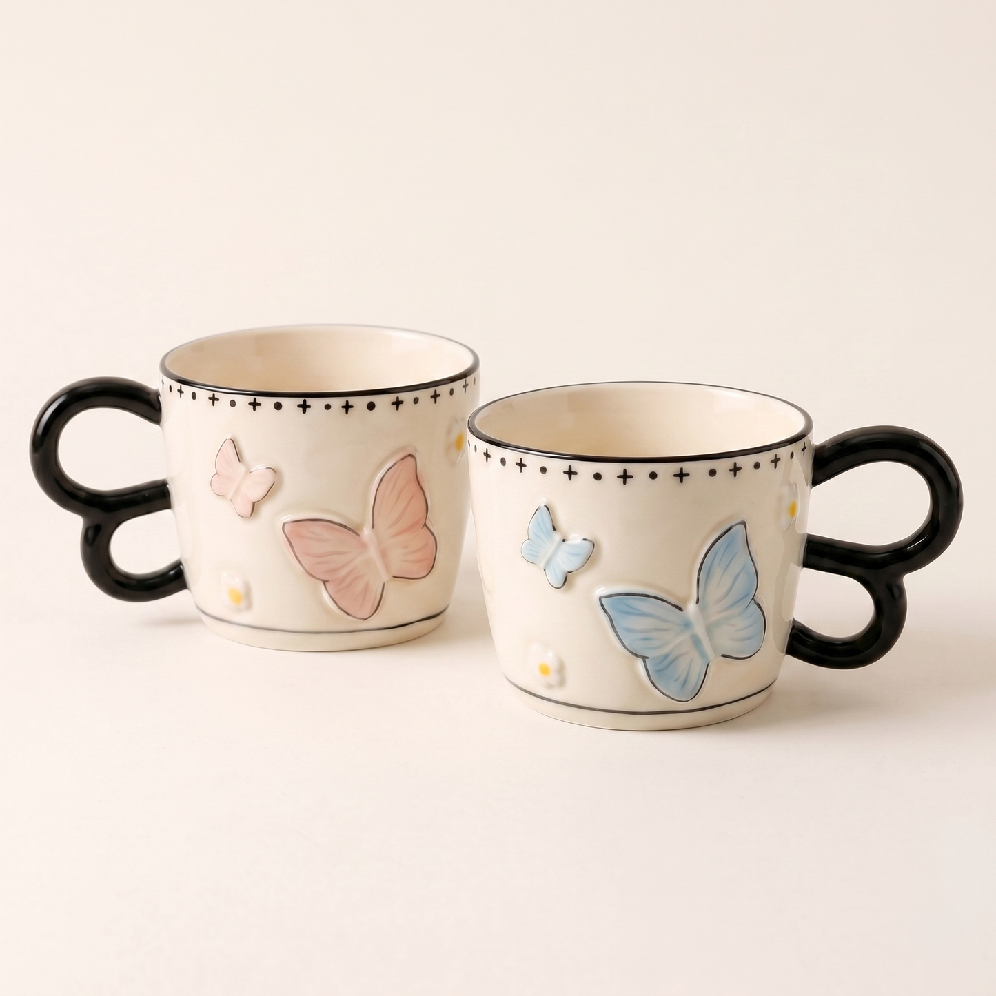 Butterfly Sculpted Ceramic Mug Gift Box Sky Blue and Blush Pink - MoriMori Home