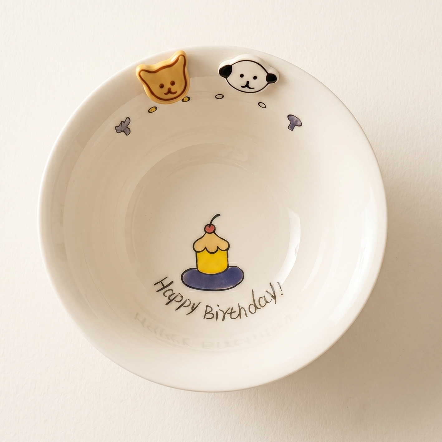 Button Dog Embossed Ceramic Noodle Bowl Gift Box embossed puppy motif - MoriMori Home