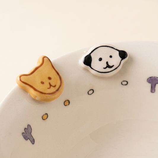 Button Dog Embossed Ceramic Noodle Bowl in gift box - MoriMori Home