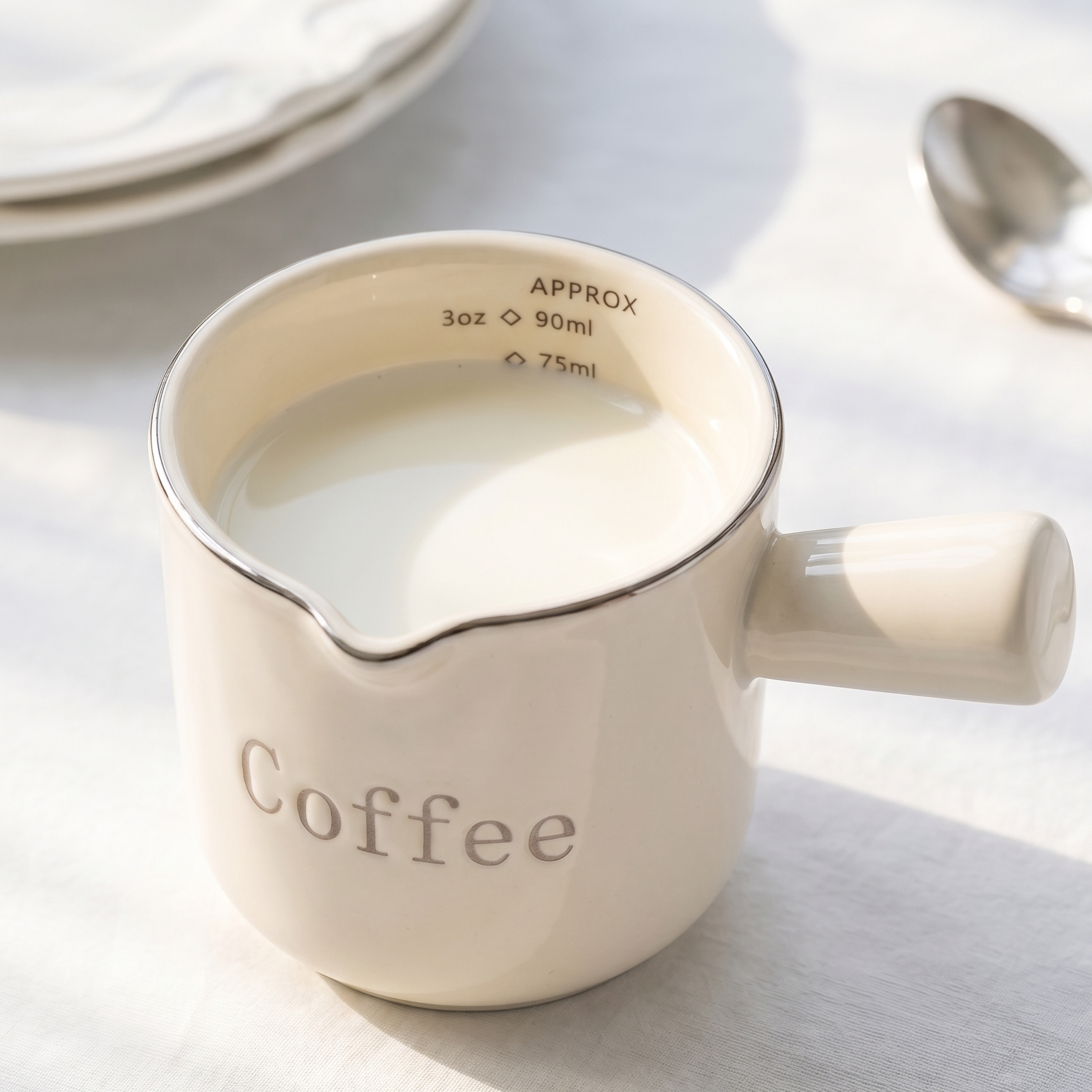 Cafe Cream Ceramic Milk Cup angled view - MoriMori Home