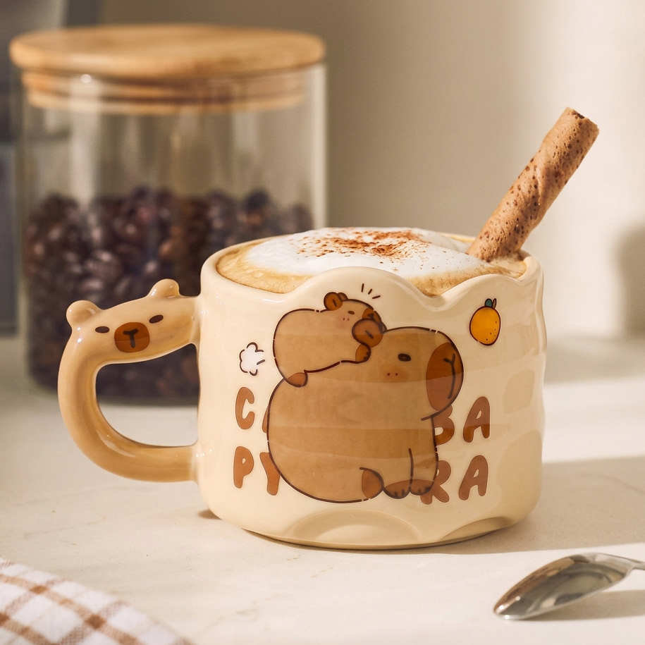 Capybara Illustrated Ceramic Cup styled - MoriMori Home