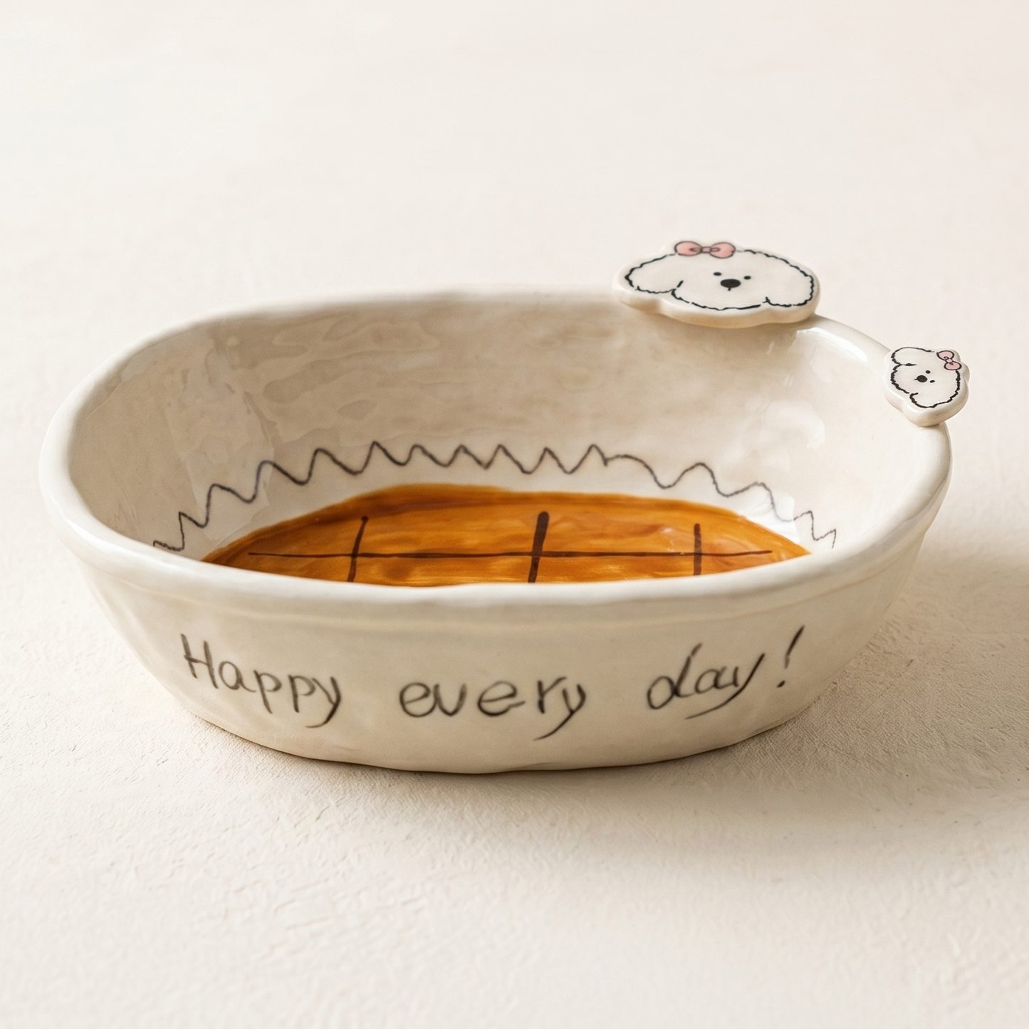 Caramel Puppy Bathtub Ceramic Bowl · 8.2"