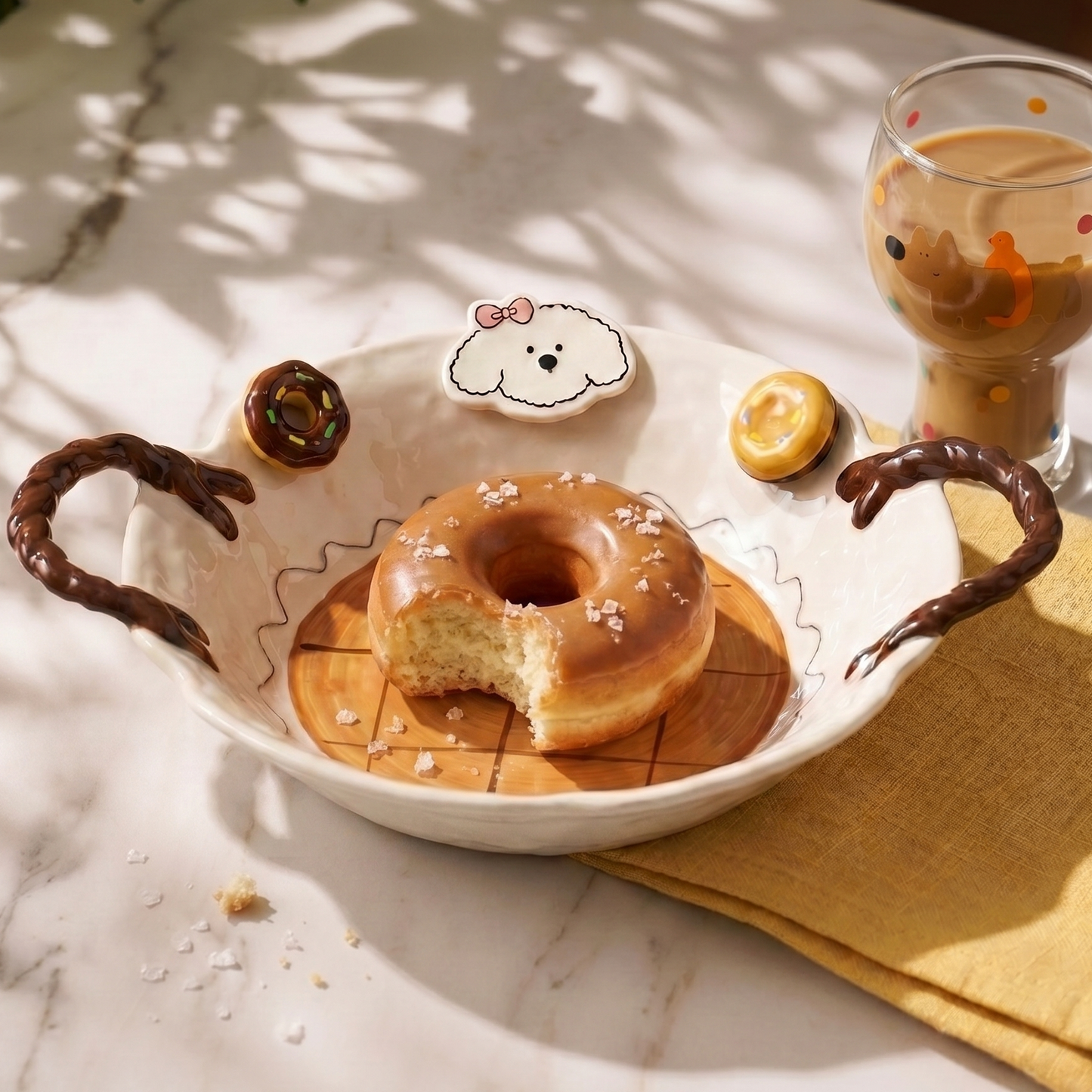 Caramel Puppy Braided Double-Ear Plate detail - MoriMori Home