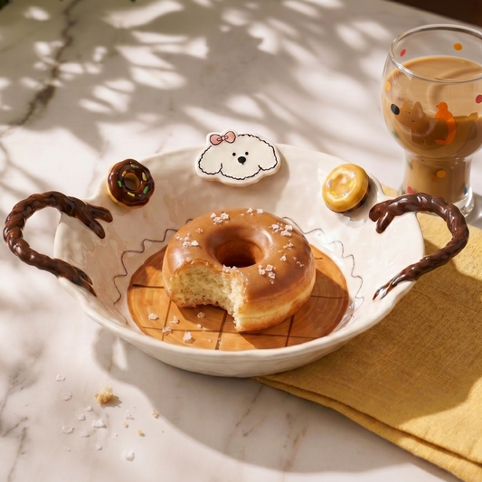 Caramel Puppy Braided Double-Ear Ceramic Plate