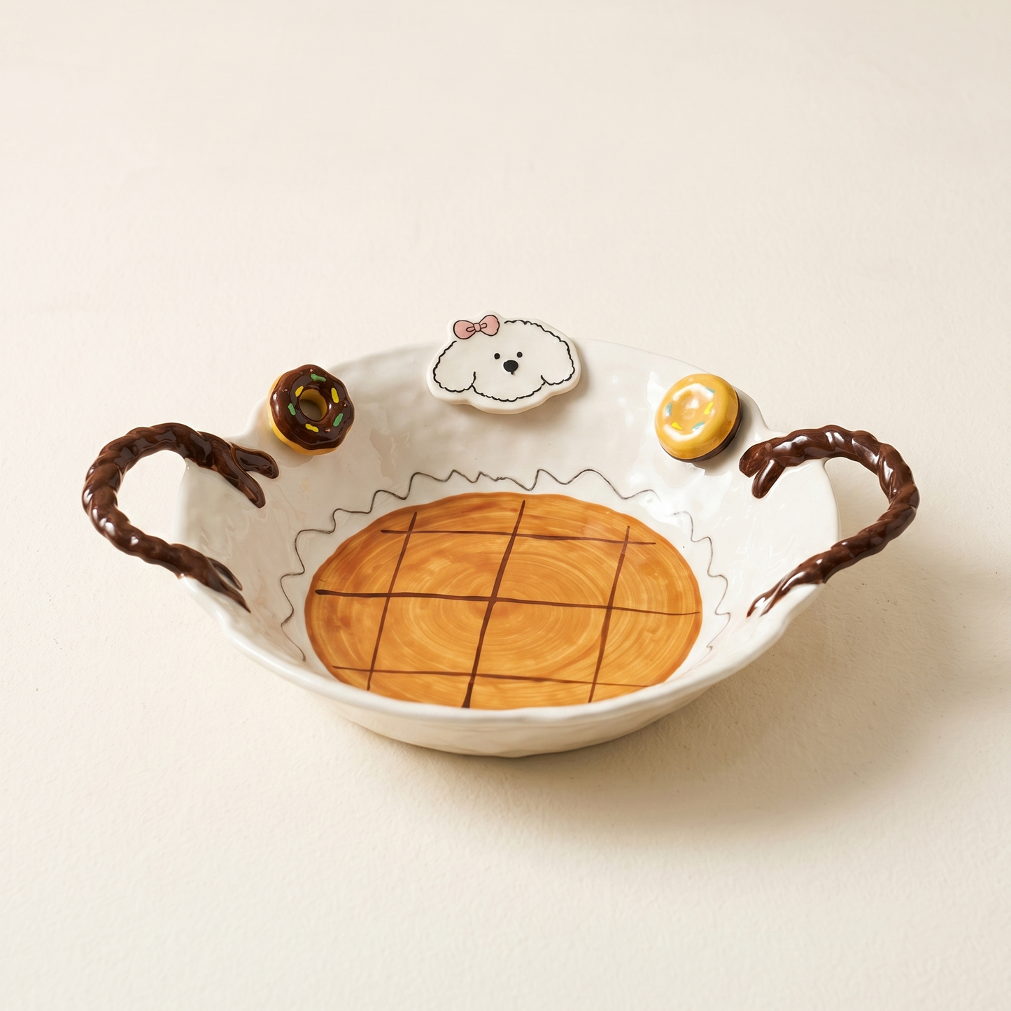 Caramel Puppy Braided Double-Ear Ceramic Plate