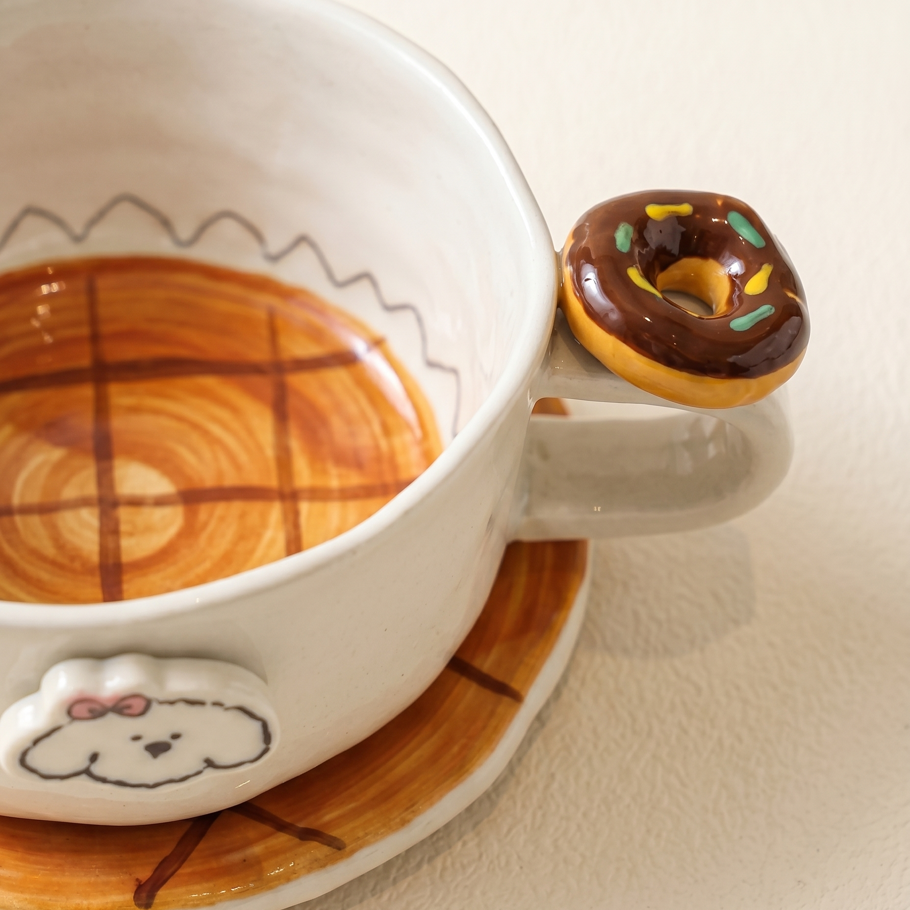 Caramel Puppy Ceramic Mug and Saucer styled - MoriMori Home