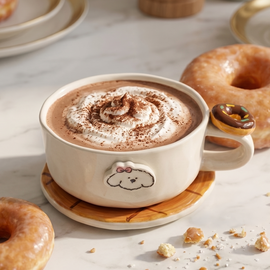 Caramel Puppy Ceramic Mug and Saucer detail - MoriMori Home