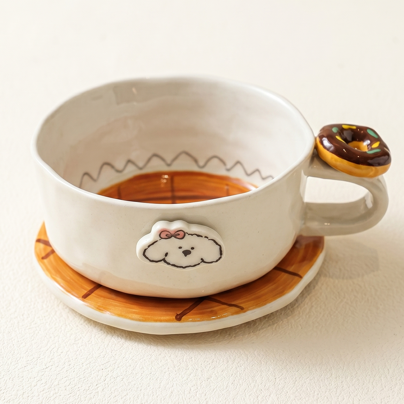 Caramel Puppy Ceramic Cup & Saucer Pair