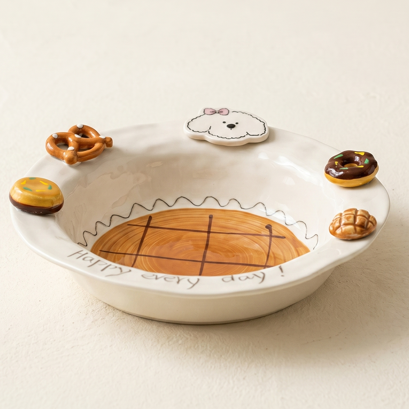 Caramel Puppy Deep Ceramic Plate · 8.5"