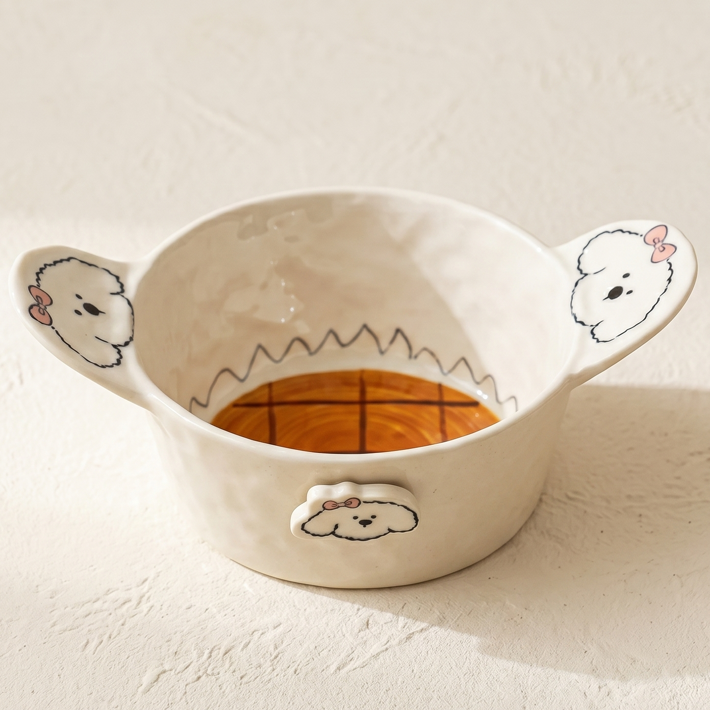 Caramel Puppy Double-Ear Ceramic Bowl · 5"