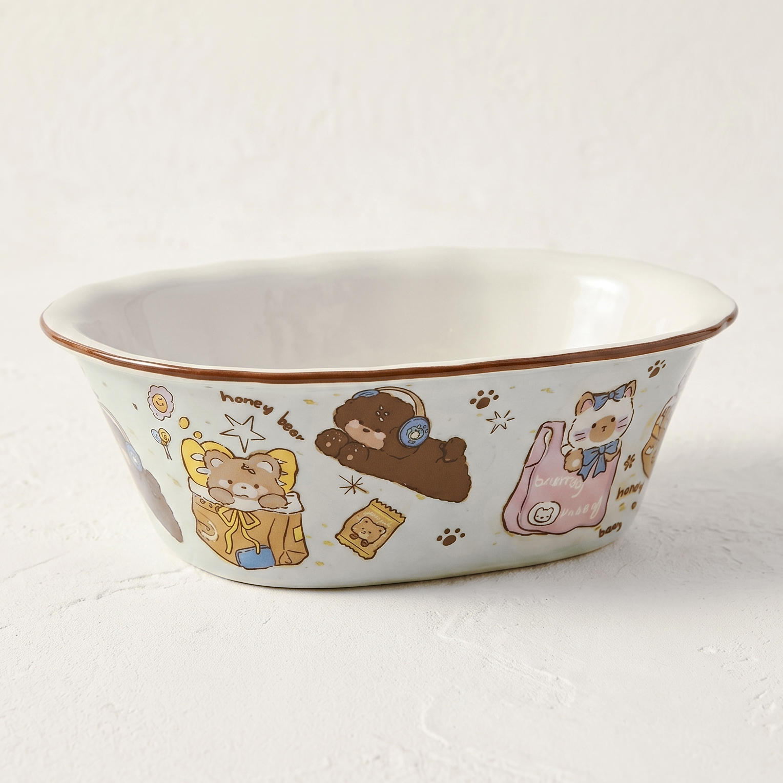Cartoon Bear Hand-Pinch Ceramic Bath Bowl 8 inch deep bowl - MoriMori Home