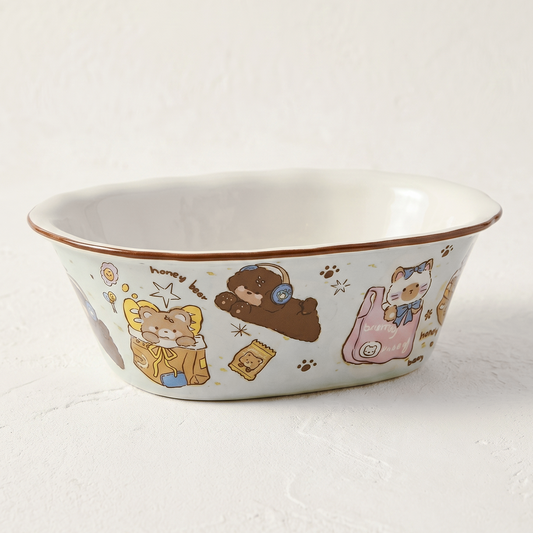 Cartoon Bear Hand-Pinch Ceramic Bath Bowl 8 inch deep bowl - MoriMori Home