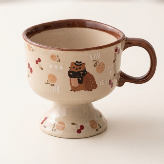 Cat Cafe Pedestal Ceramic Mug 8.5 oz warm brown glaze - MoriMori Home