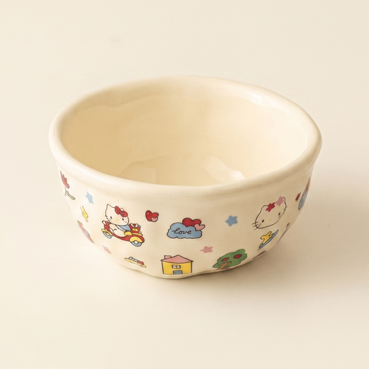 Cat Illustrated Ceramic Bowl clean cat motif - MoriMori Home
