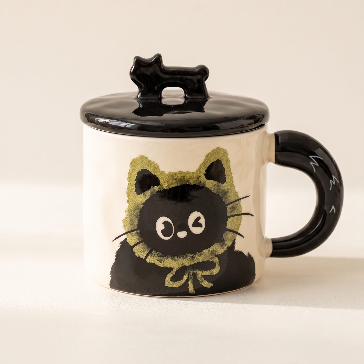 Cozy Cat Ceramic Mug 12 oz Butter Yellow sculpted cat ears - MoriMori Home