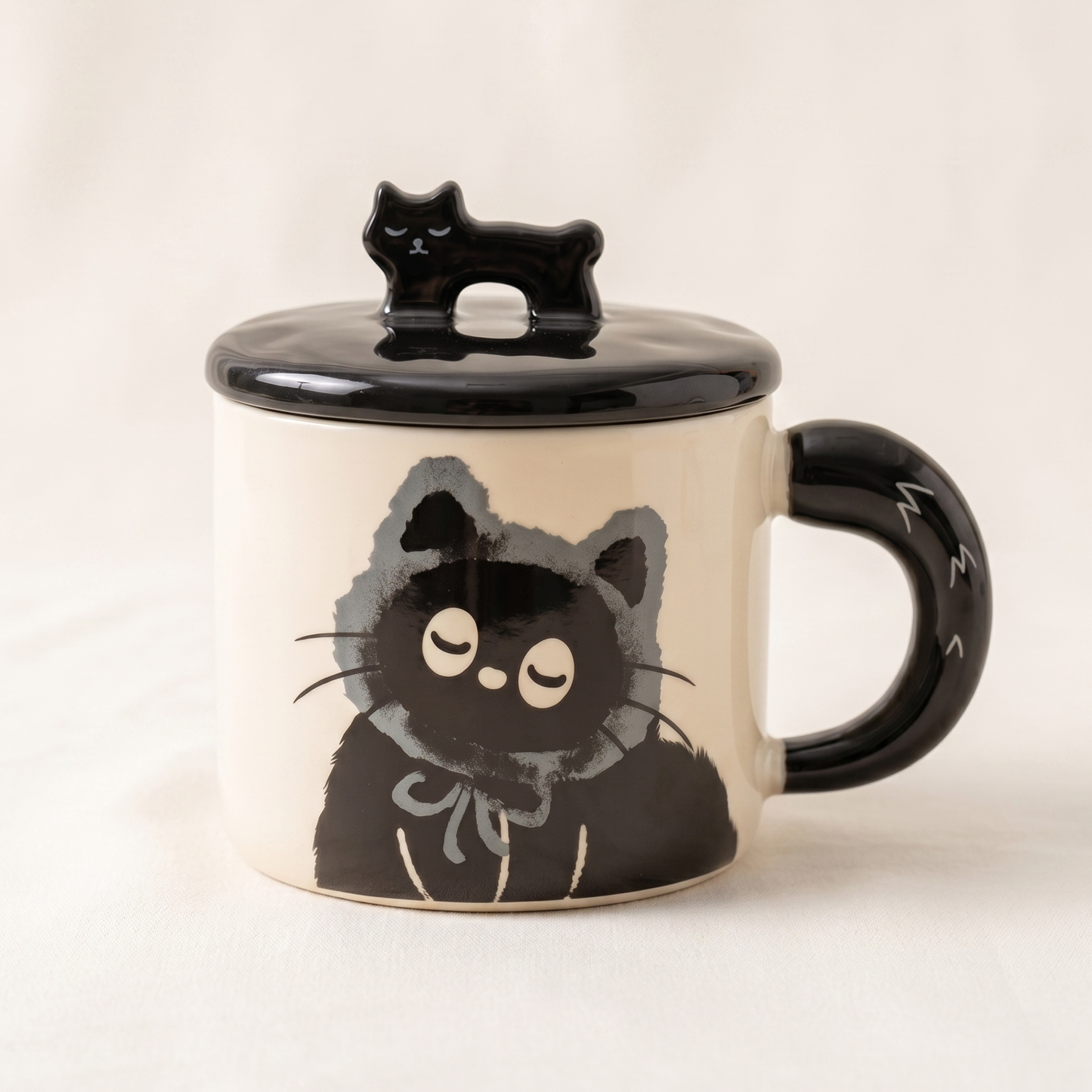 Cat Character Ceramic Mug Slate Blue close up - MoriMori Home