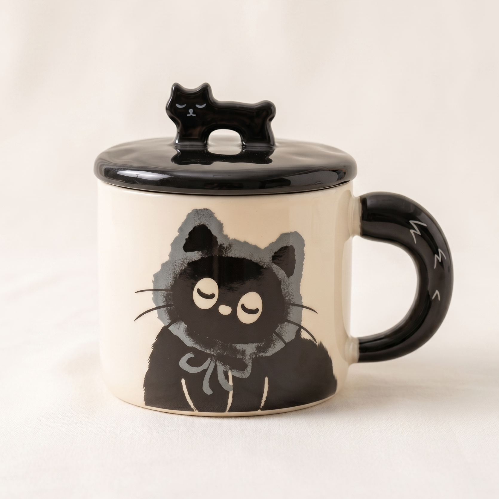 Cat Character Ceramic Mug Slate Blue close up - MoriMori Home