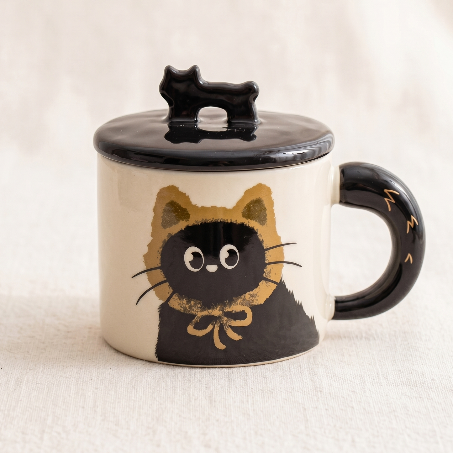 Cozy Cat Ceramic Mug 12 oz Warm Brown sculpted cat ear detail - MoriMori Home