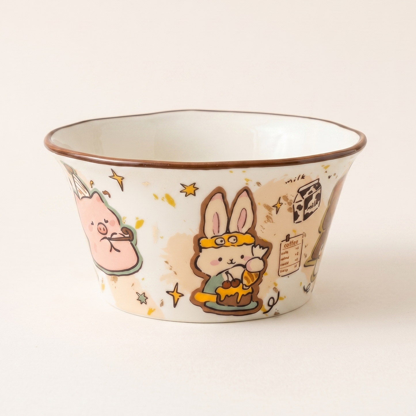 Cozy Character Illustrated Ceramic Bowl styled - MoriMori Home