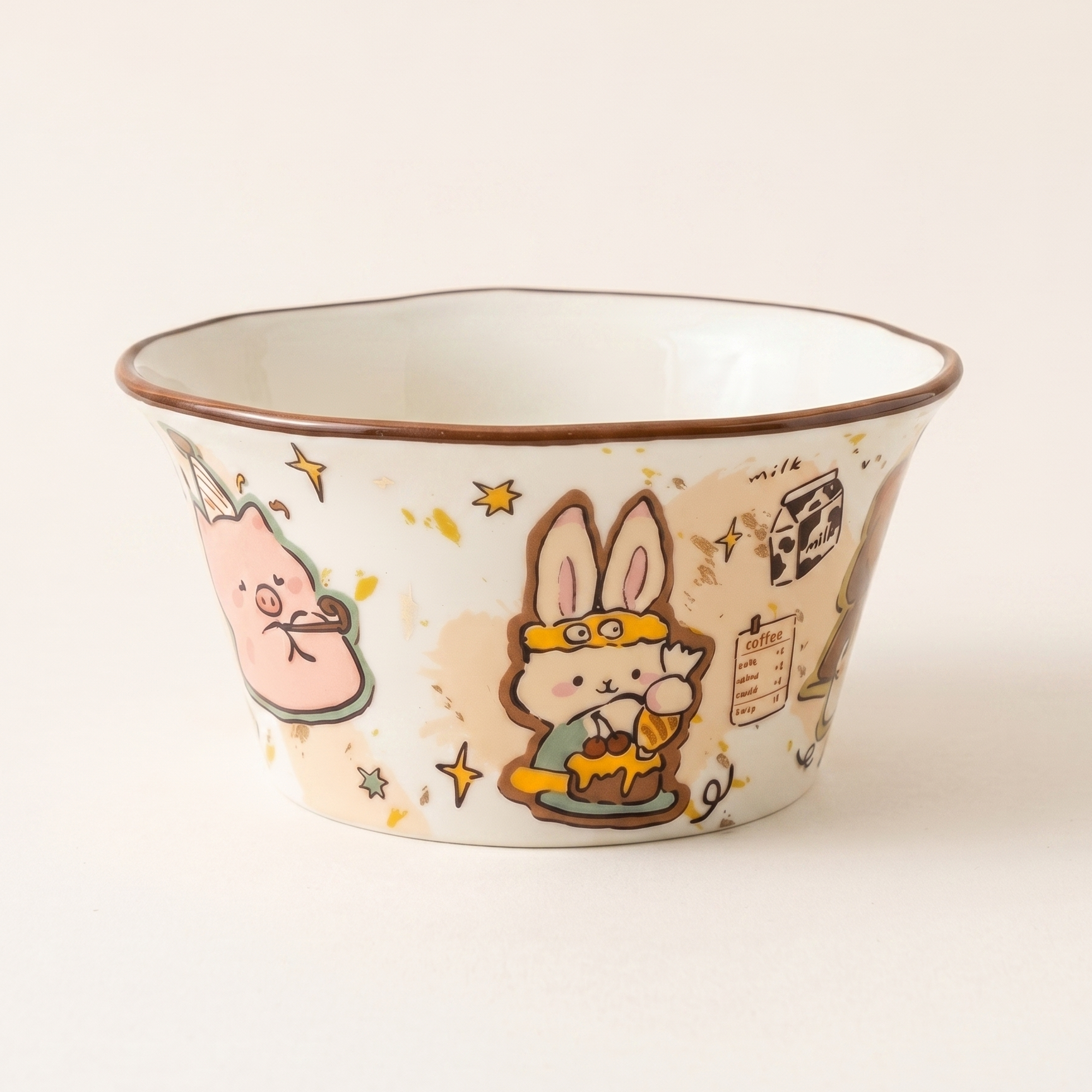 Cozy Character Illustrated Ceramic Bowl styled - MoriMori Home