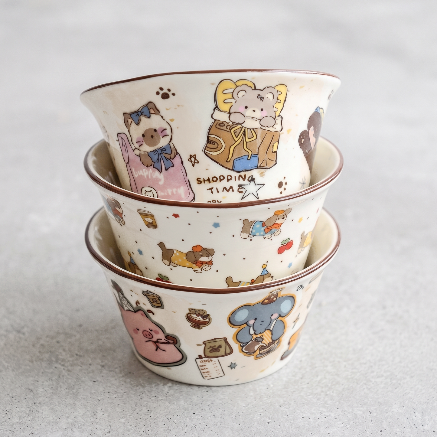 Cozy Character Illustrated Ceramic Bowl 13oz
