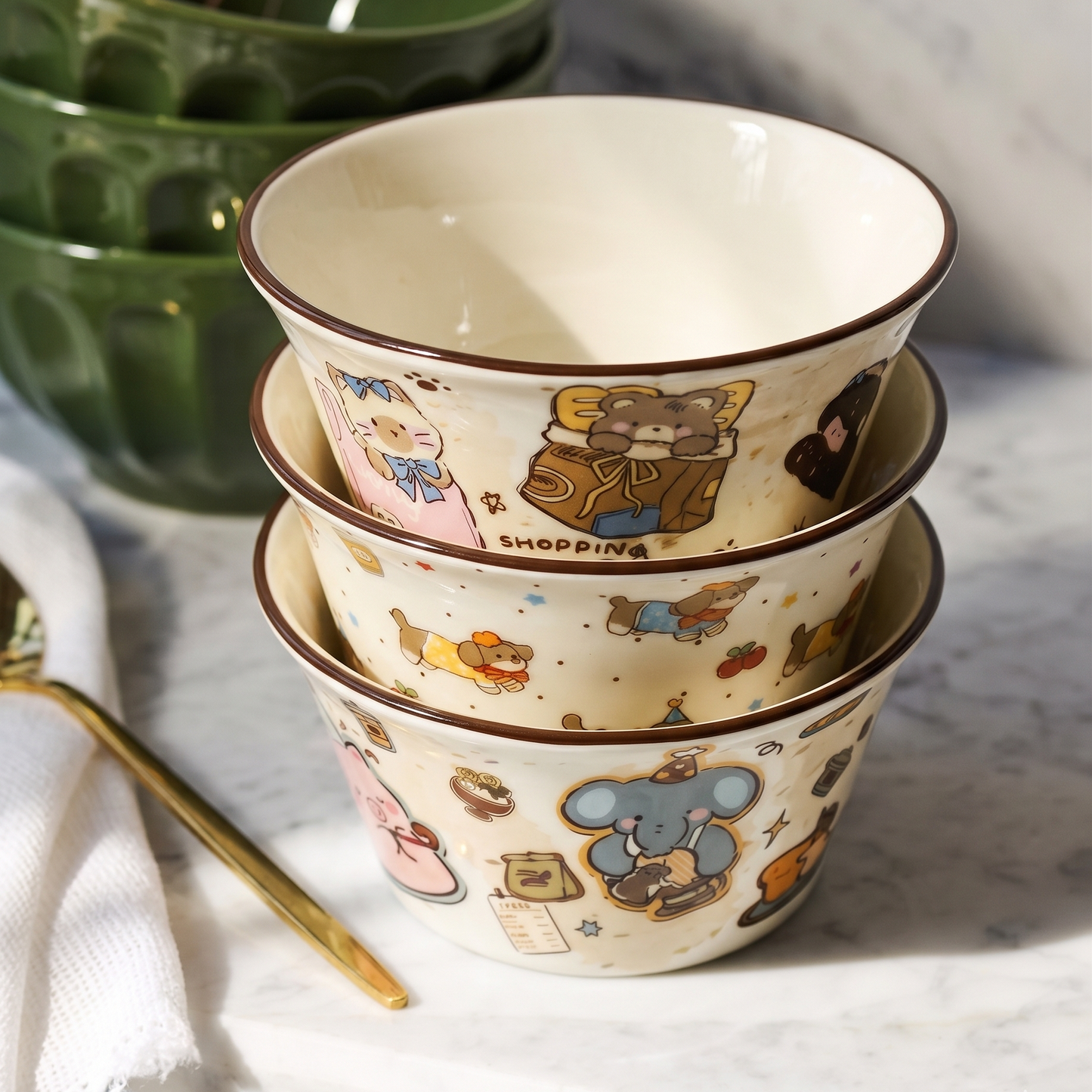 Cozy Character Illustrated Ceramic Bowl 13oz
