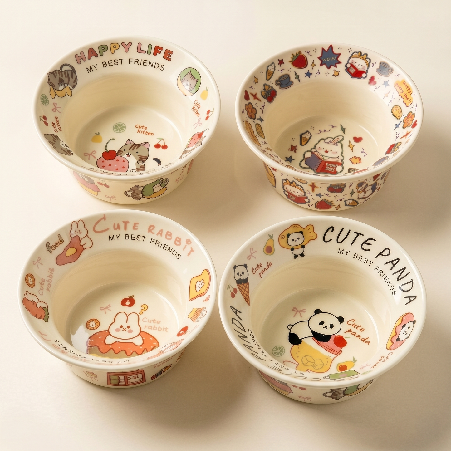 Creamy Ceramic Yogurt Bowl 5 inch Panda Bunny Cat Fruit variants - MoriMori Home