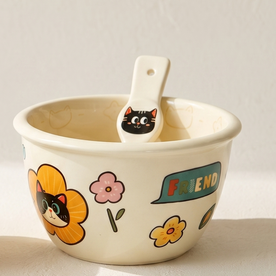 Cute Cat Rice Noodle Bowl  6.2‘’