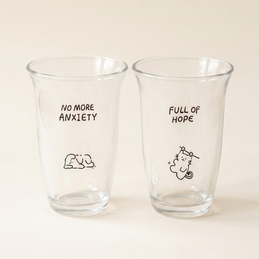 Cute Glass Cold Cup 10.5 oz irregular silhouette illustrated - MoriMori Home