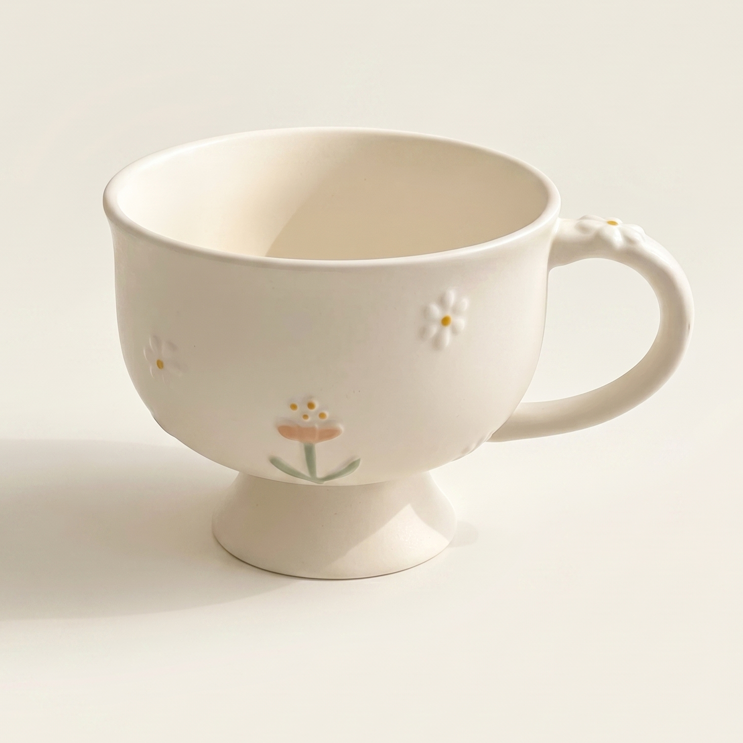 Daisy Ceramic Breakfast Cup 11.8 oz pedestal base petal rim - MoriMori Home