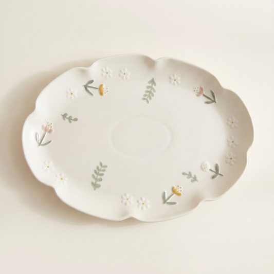Daisy Ceramic Oval Serving Plate styled - MoriMori Home