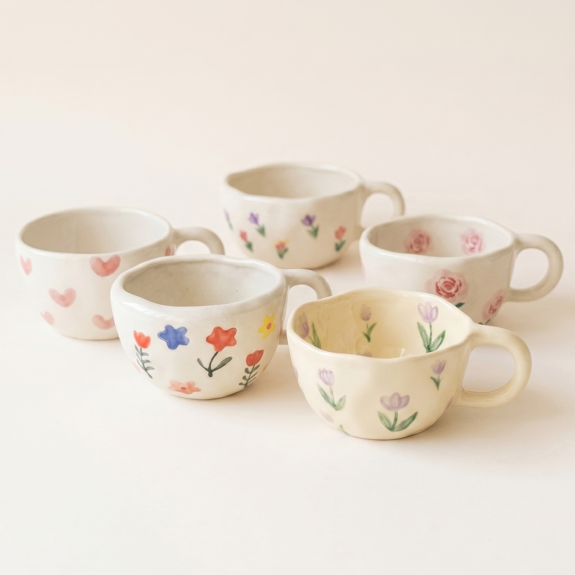 Floral Milk Ceramic Mug 10 oz botanical floral illustration - MoriMori Home